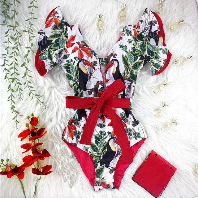 

Sexy One Shoulder Ruffle One Piece Swimsuit 2021 New Swimwear Women Swimsuit Backless Bathing Suits Beach Wear Swim Suit