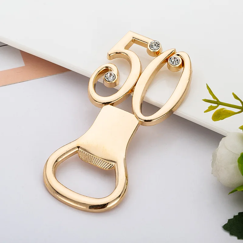 

Wholesale 50th 70th Birthday souvenirs for guest Golden bottle opener with number