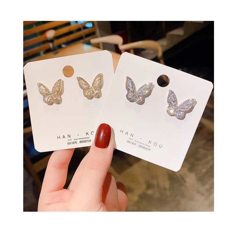 

Luxury Rhinestone Earing Charms Elegant Ear Ring Crystal Jewelry 925 Sterling Silver Women Diamond Butterfly Stud Earrings