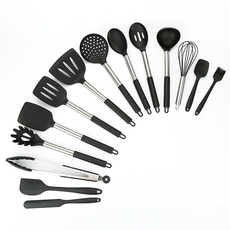 Silicone Kitchen Utensils Set With Holder Utensil  Stainless Steel Handles Specially Designed