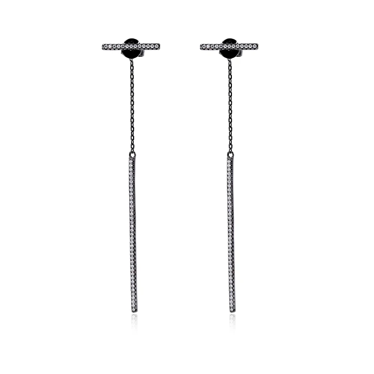 

Fashion minimalist white zircon sterling silver earrings tassel chain long earrings for women