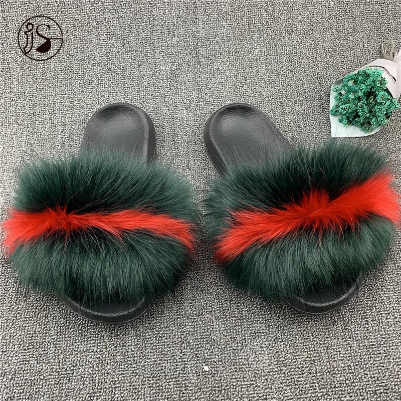 

Hot Fox Furry Fluffy Slippers faux fur sandals Custom Women Fashion Popular Desigh comfy Slides For Ladies, Picture