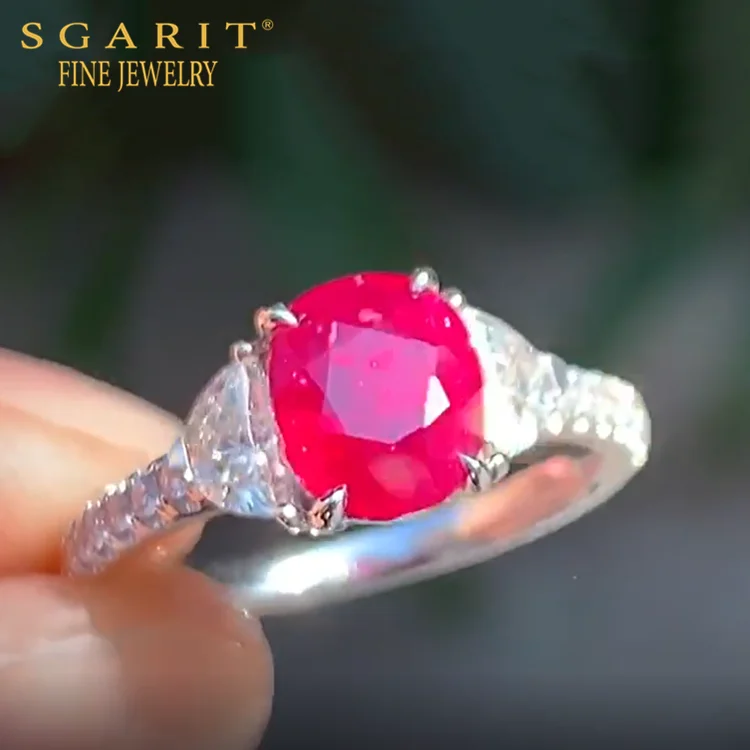 

SGARIT luxury wedding stone jewelry 18k gold ring 1.61ct Burma Mogok natural unheated pigeon blood red ruby ring