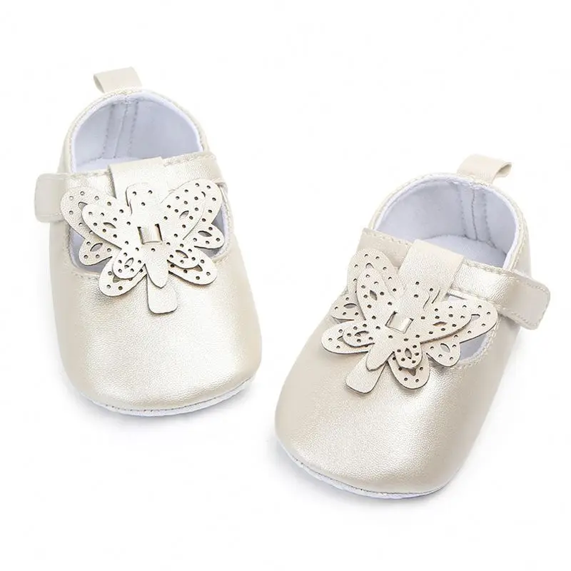 

Factory New fashion butterfly soft sole breathable anti slip cute autumn baby girl leather shoes, Golden/pink/off-white