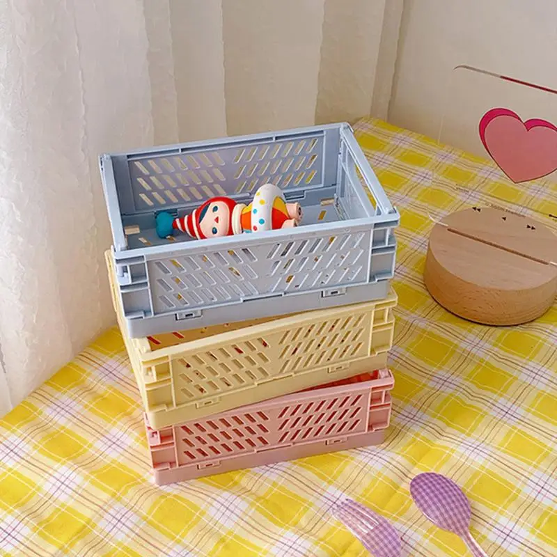 

Mini Folding Storage Box Desktop Collapsible Storage Basket for Cosmetic Sundries Fruit Toys Stackable Plastic Storage Crate Box