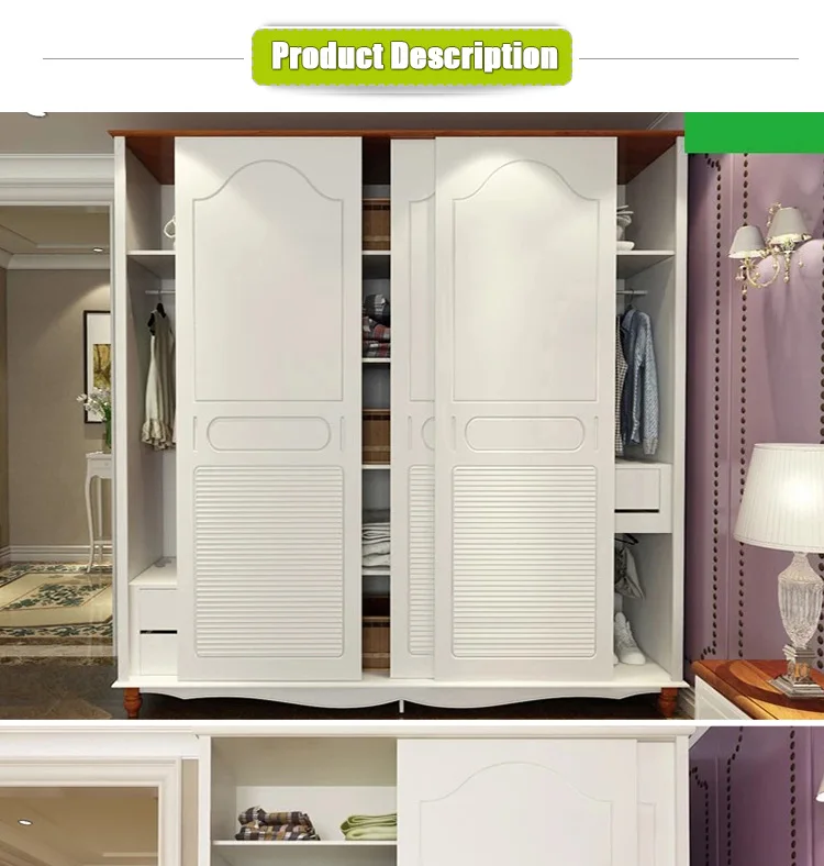 Wholesale  new design modern wooden white fitted wardrobe with sliding white lacquer door two door wardrobe