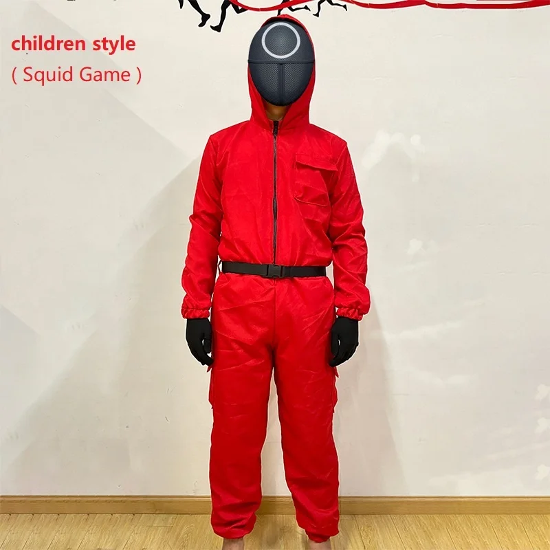 

DLL Children's Squid Game Hoodie Costume Halloween one-piece Red jumpsuit Squid Game Tracksuits Costume jumpsuit halloween
