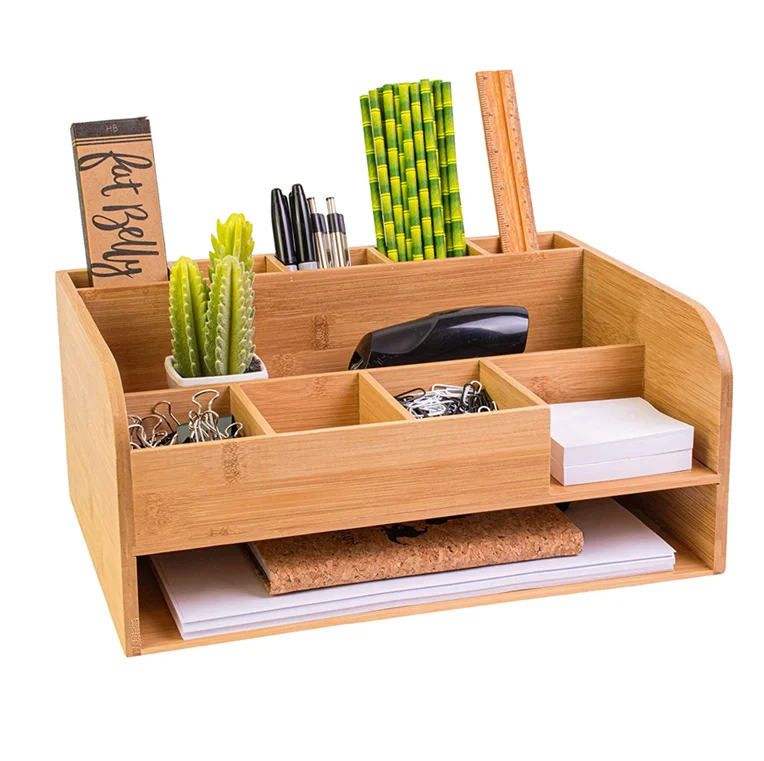 

Free Samples Dropshipping Office Desk Organizer With Drawer Bamboo Wood Desk Organizer with File Organizer