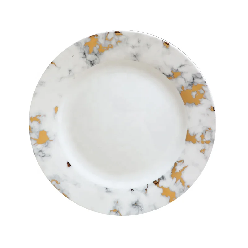 

Discount British Classical Gold Flower Marbled Kitchen Accessories Ceramic Dinnerware Plates, Golden marbled