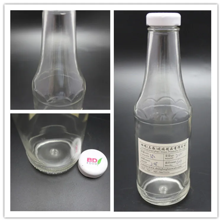fabrică Shanghai sticlă de sticlă cu sos fierbinte de 350 ml, cu capac din metal alb