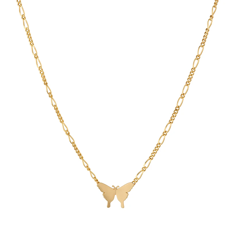 

18K Gold Plated Butterfly Pendant Necklaces Delicate Figaro Chain Necklace for Women Minimalist Personalized Jewelry