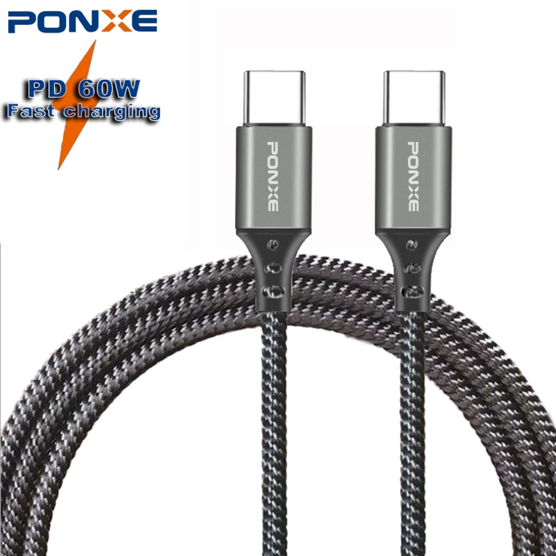 

Free Shipping PONXE 3A PD USB C Fast Charging Cables Braided Cable For Iphone Type c Fast Cable For Samsung, Black