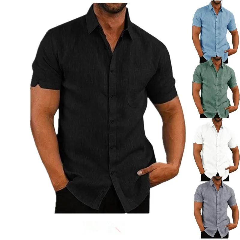 

Hot Sale Shirts Fashion Men Short Sleeve White Black Casual Custom Summer Men Shirts Hemp Shirts, Full print