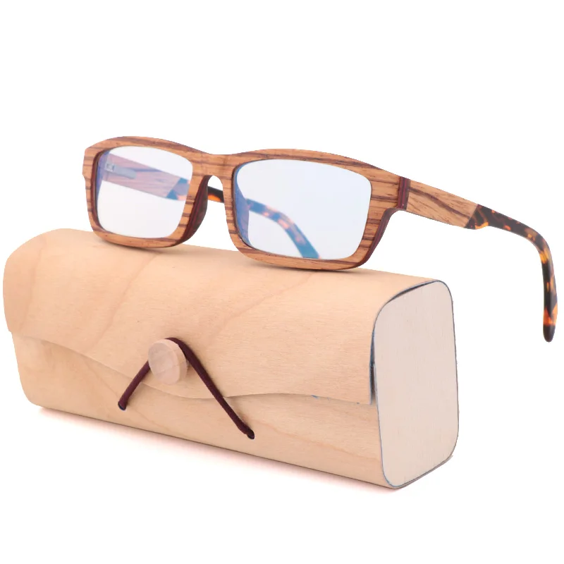 

Eye Protection Anti Radiation Eyeglasses Men Unisex Wood Frame No Degree Square Anti-Blue Rays Glasses Women