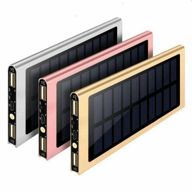 

Slim Aluminium Alloy Solar Power Bank For Mobile Phone charger 20000mAh portable external backup battery power bank 20000mah, 7 colors