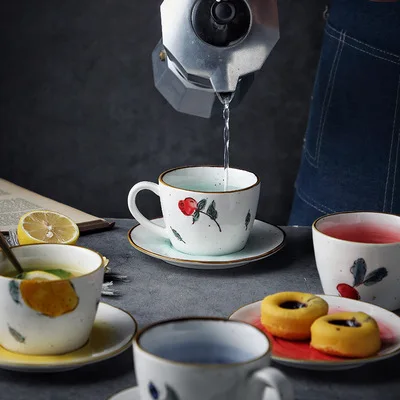 

Fruit print design porcelain coffee cup with flying saucer set, As the picture show