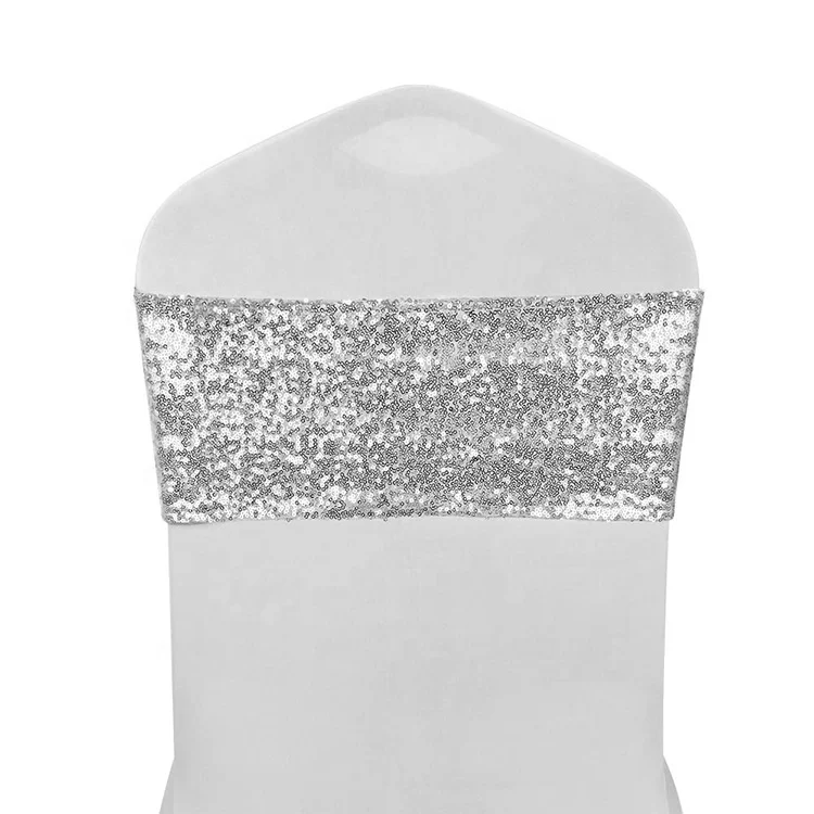 
Hot Elastic Lycra shiny silver black sequin spandex wedding chair sashes 