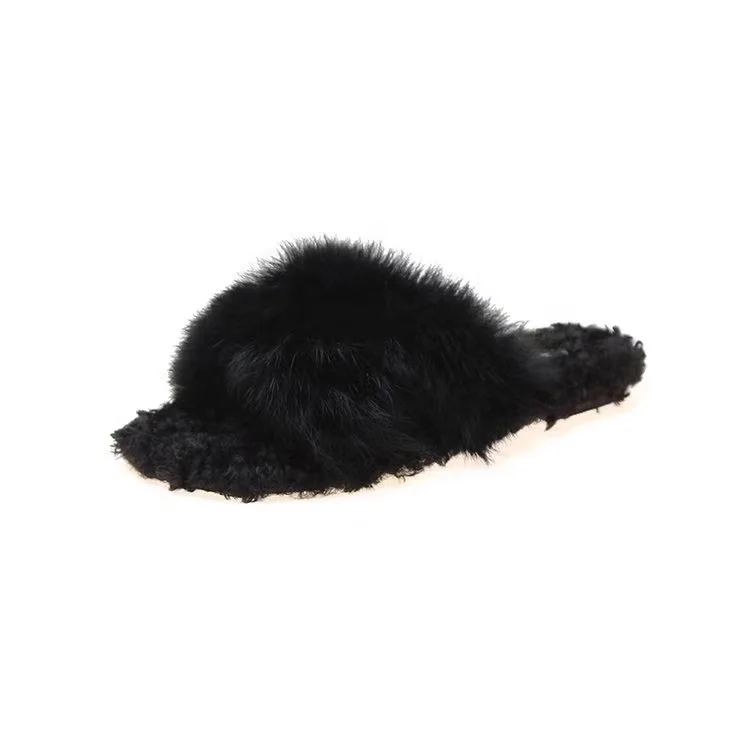 

Custom Women's Fashion Soft Indoor Outdoor Fluffy Fur Slide Ladies Fuzzy Rabbit Fur Slippers for Women, Customized color