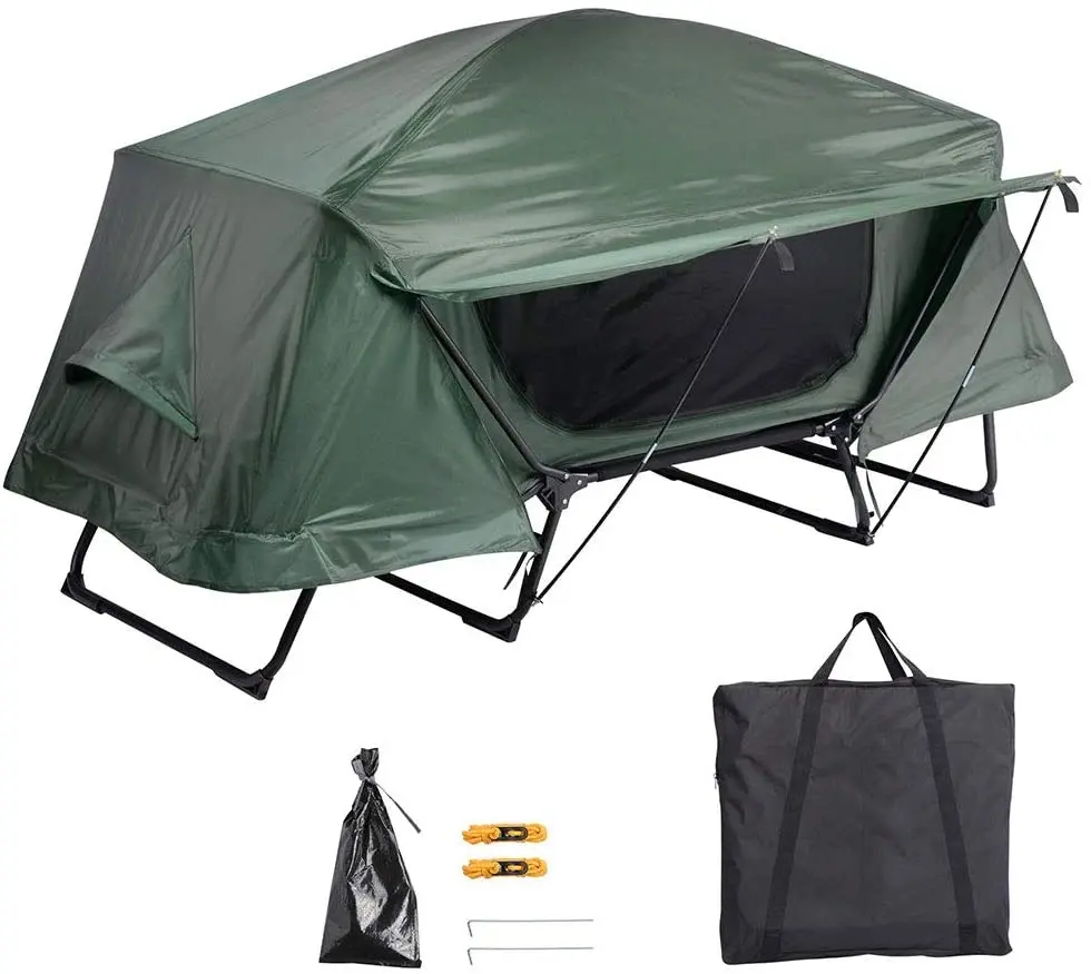 

Single 1 person portable off ground popup camping sleeping folding outdoor bed tent, Green