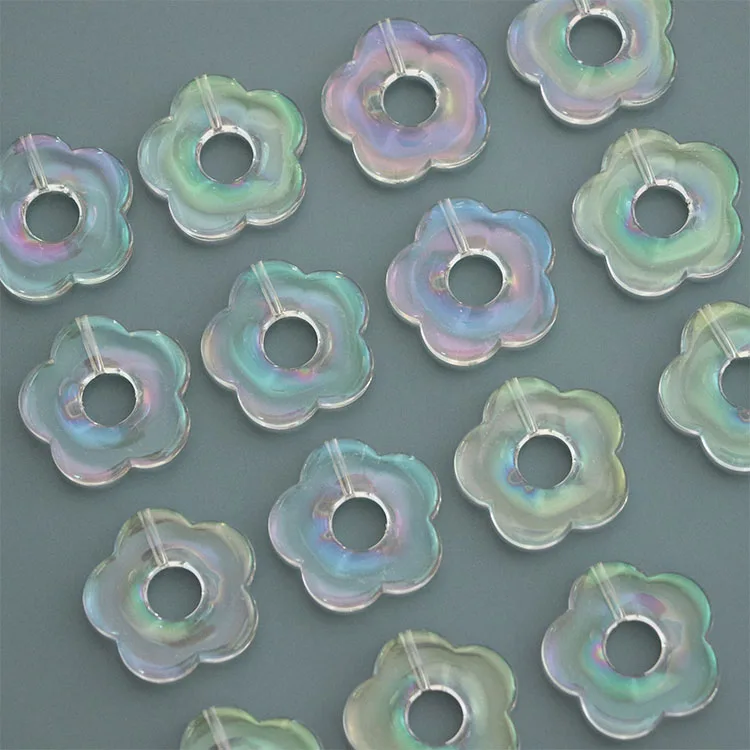 

Amazing Shinny Color Transparent Flower Large Hole Loose Beads Acrylic Flower Beads