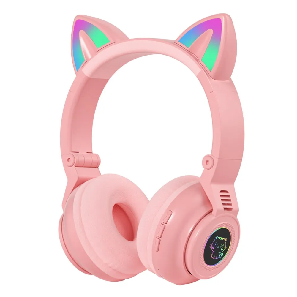 

Cat Ear Earphones LED Glowing Bt Headphones Wireless Helmet Headsets Stereo Gaming Earbud with Microphone Kids Girl Gifts, White blue green pink black