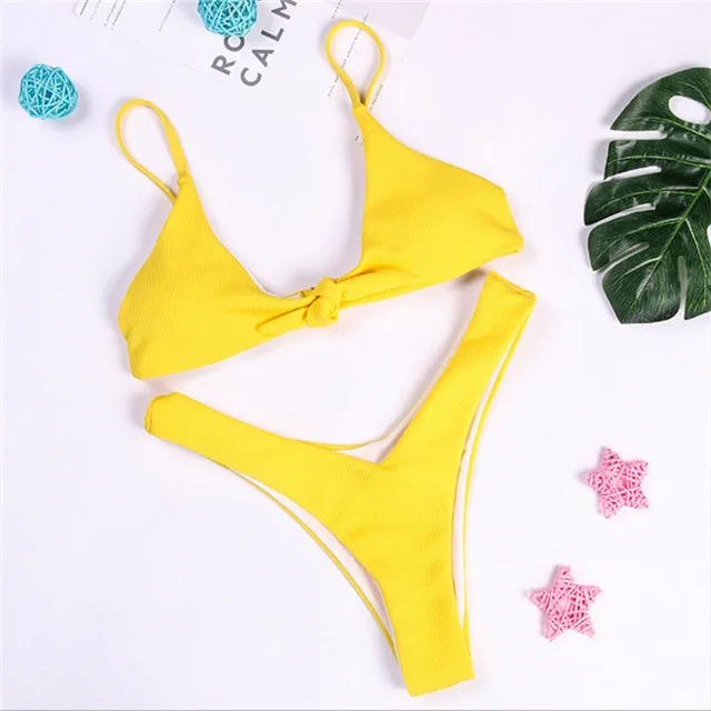 

2021 Pure Color Bow High Quality Swimsuit New Fashion Custom Bikini, Picture showed