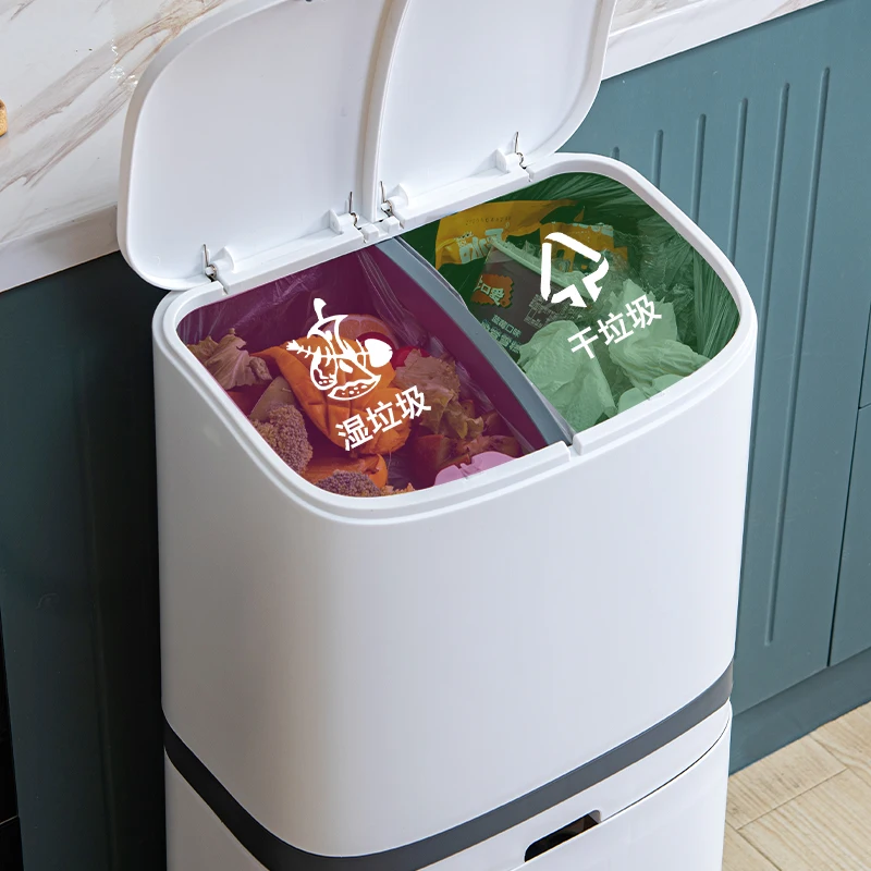
18L/36L 3 Compartment Household Kitchen Big Trash Can Plastic Classified Garbage Can With 360 Wheel 