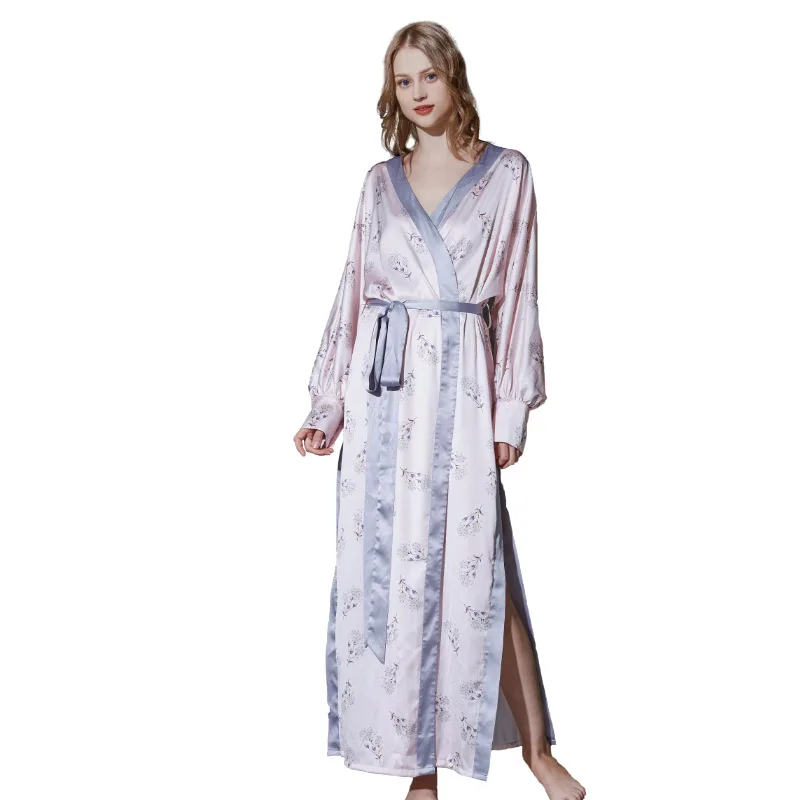 

Autumn Ice Silk Long Sleeve Thin Chinese Style White Women Robe