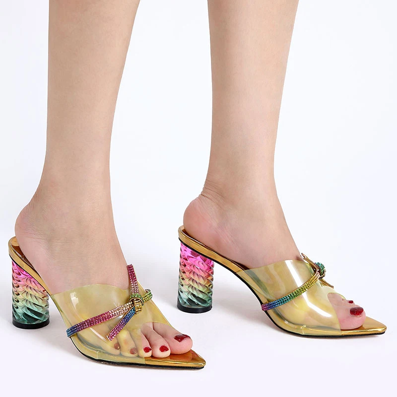 

927-5 Clear Sandals Women Colorful Summer Shoes High Heels Clear Slippers