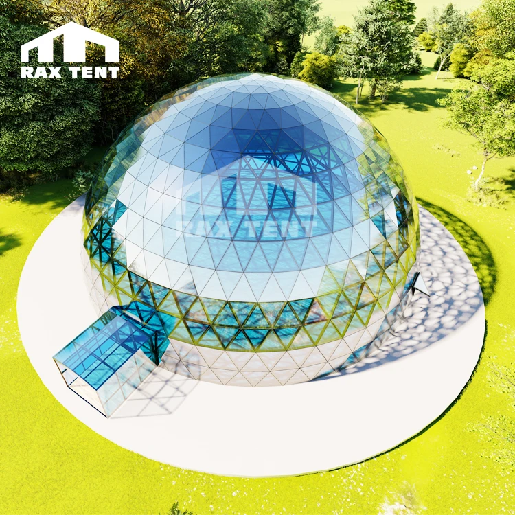 

Big Geodesic Dome Tent 20M with Tempered Glass and Aluminum Alloy Frame For Restaurant and Resort at Factory Price, Blue