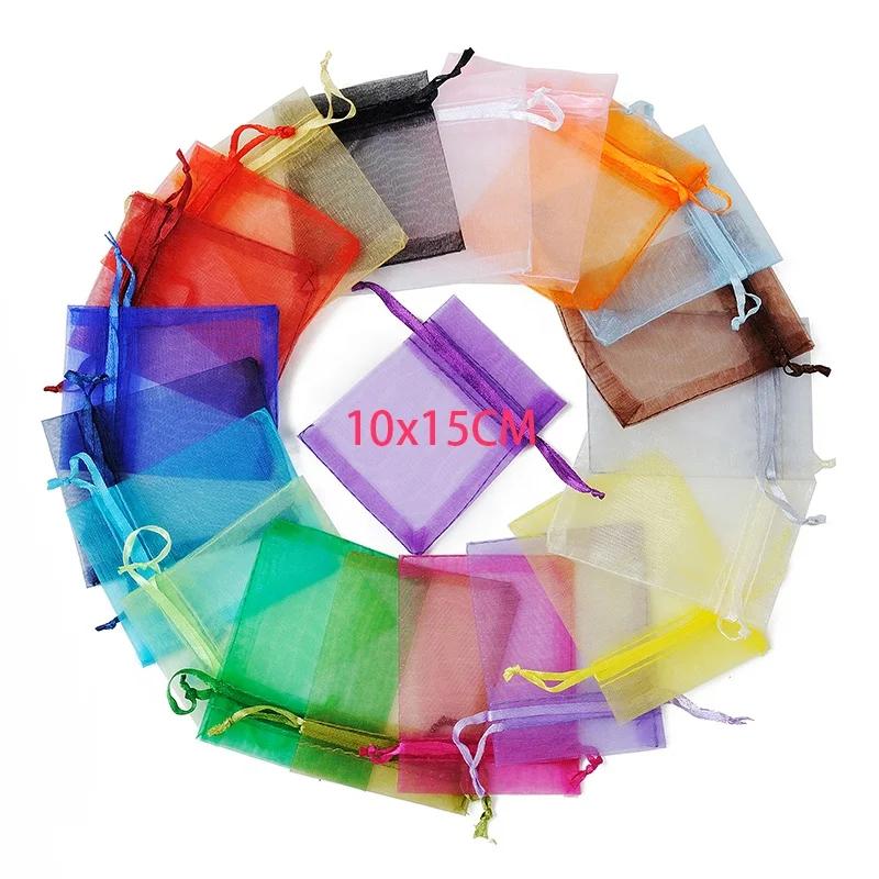 

21Colors Options Cheap Organza Pouch Wedding Party Decoration Drawstring Jewelry Gift Packaging Organza Bags 10X15