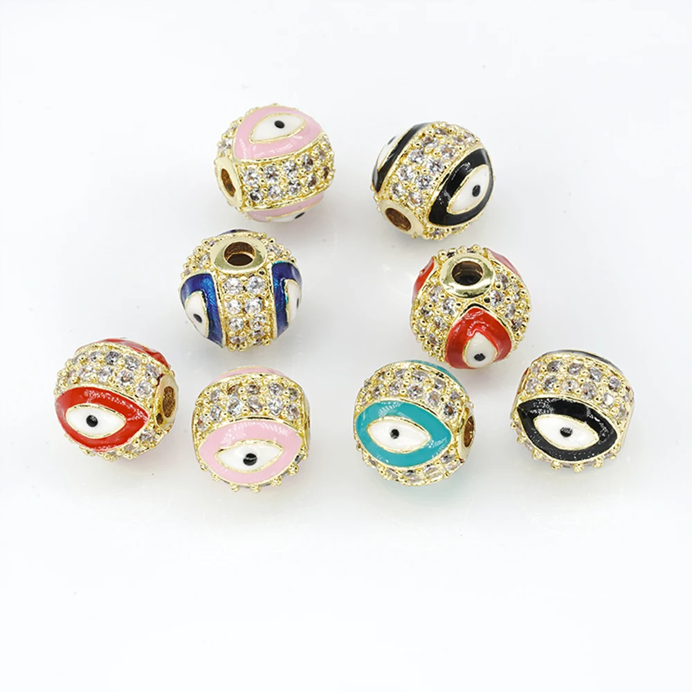 

Eye shape Beads for Jewelry Making Round Epoxy Spacer Gold Plated Jewelry Bracelets Cubic Zirconia DIY Jewelry Accessories