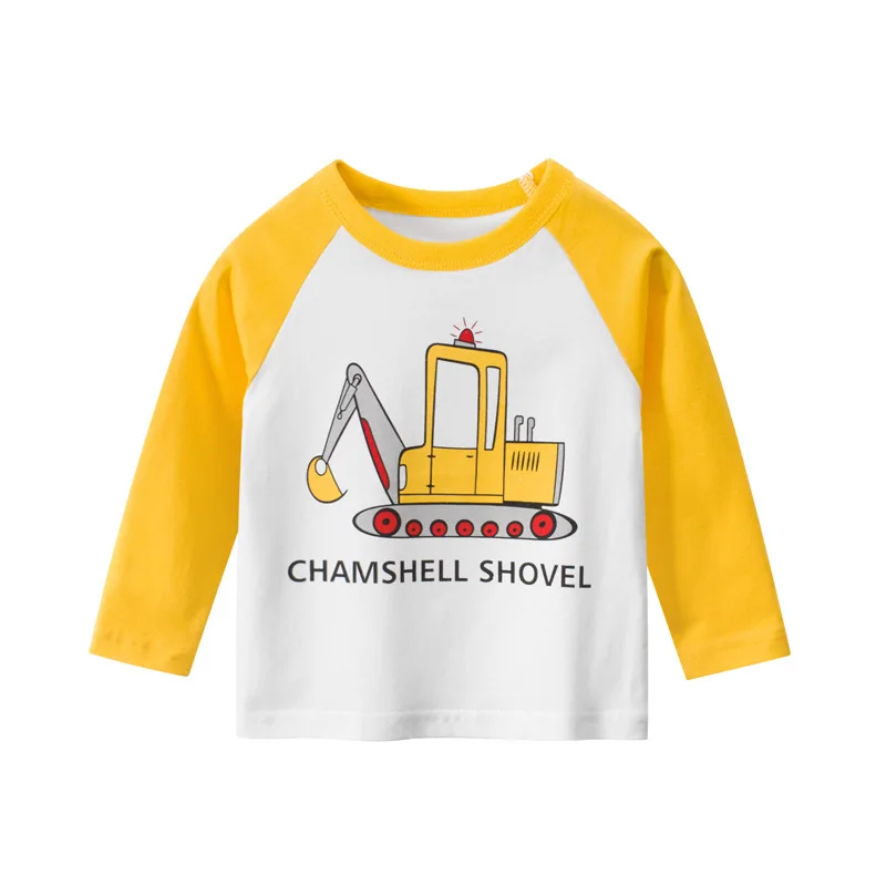 

Kids Tees Baby Child Boy Cartoon Tops Spring Children Tee Long Sleeve Cotton Cars Trucks Bus Striped Autumn Shirt