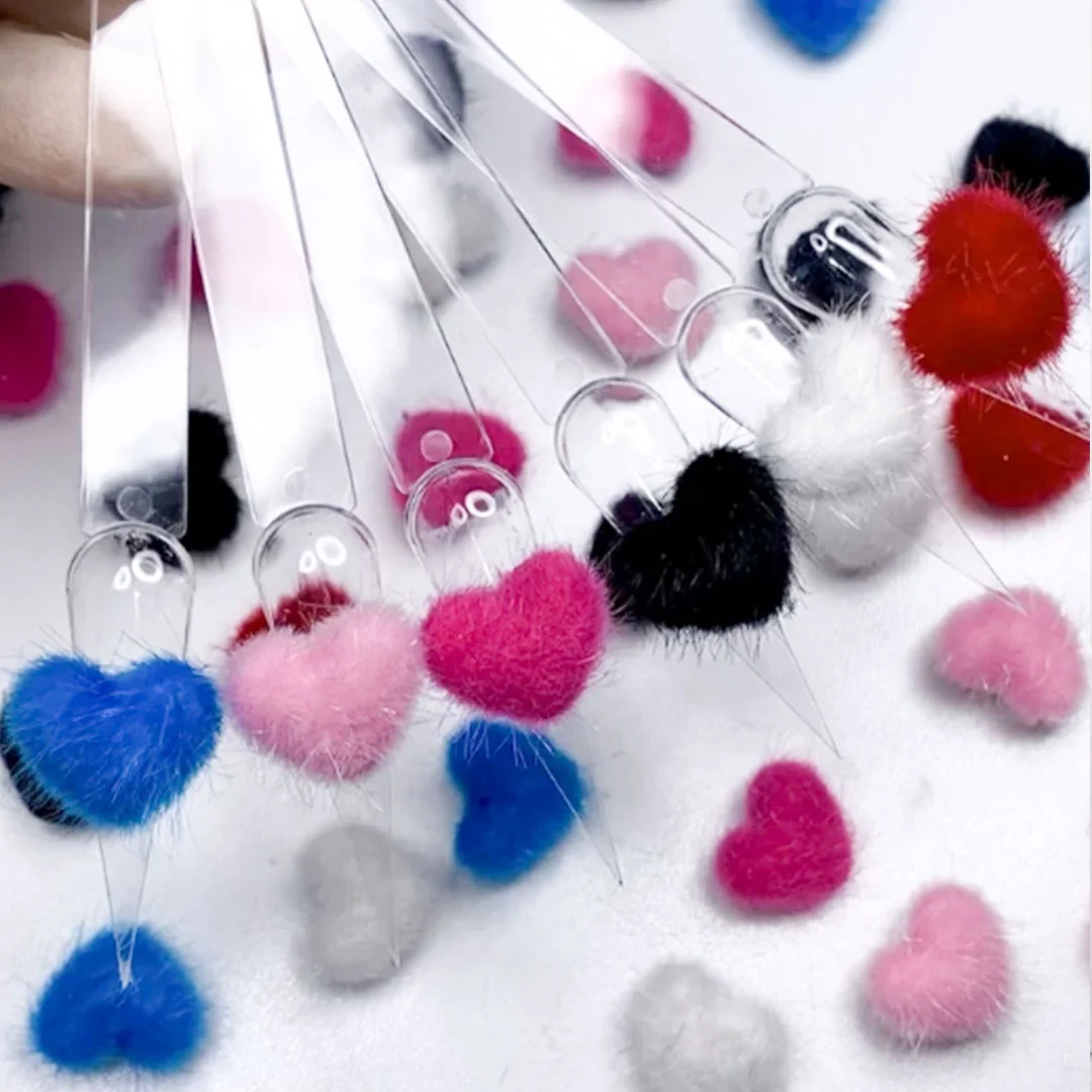 

Oosi De New Solid Heart Shape Removeable Magnetic 16 Colors Fluffy Pom Poms Nail Art Charms DIY Nail Art Decorations, 16 color options