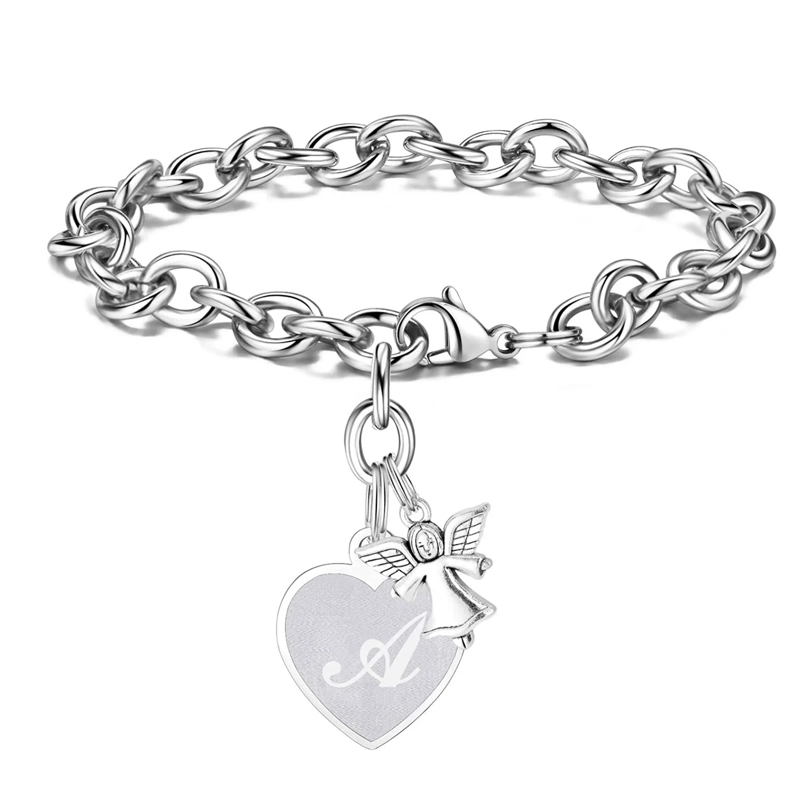 

2021 new Heart Initial Bracelets Engraved Initial Charms Bracelet Stainless Steel Bracelet Birthday gift