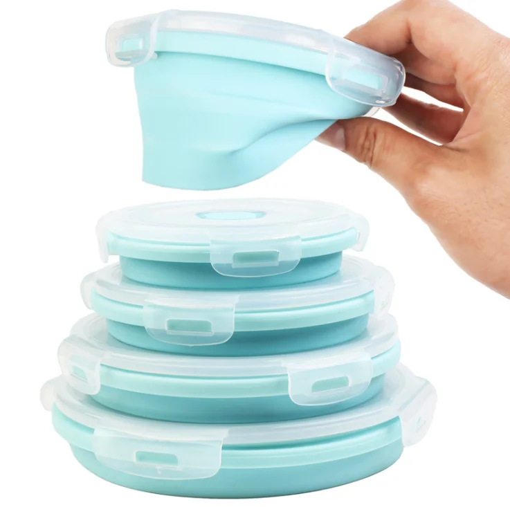 

Free Foldable Silicone Tableware Bento Lunch Box Leakproof Collapsible Food Storage Container Set Of 4pcs, Customized