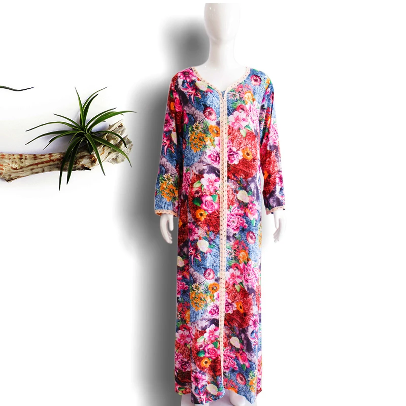 

New style Islamic clothing robe printed floral robe longue femme, As picture or customers' requirements