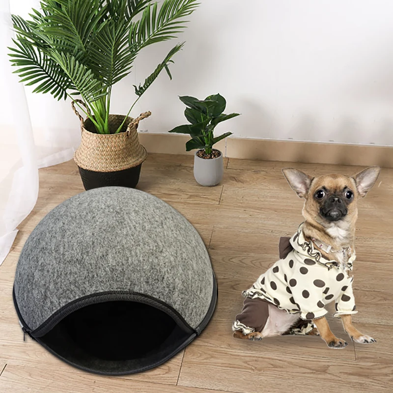 

Cat Caves and Houses, Portable Natural Felt Dog Sleeping Bag, Pet Caves And Accessories Heating Bed For Small Pets, Grey and customized