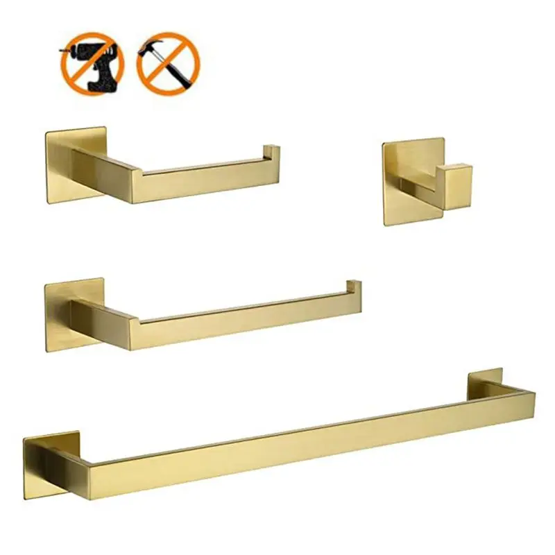 

Bathroom Hardware Brushed Gold Stainless SteelTowel Rack Set Towel BarToilet Paper Holder Bathroom