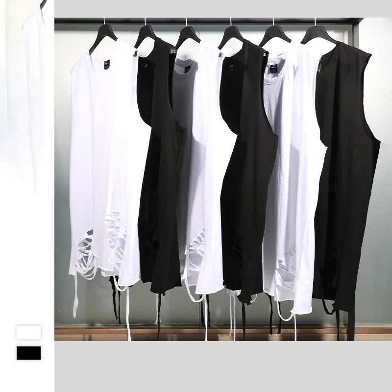

Men Fashion Loose Custom Logo Ripped Hip Hop T-shirt Mens Sleeveless T Shirt