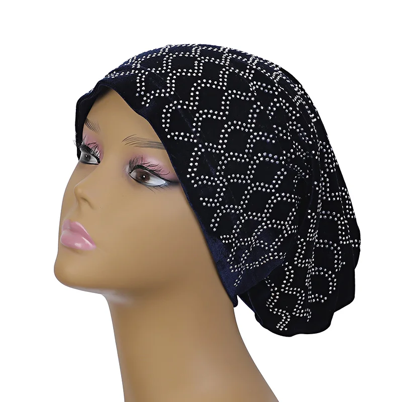 

New Arrival Rhinestone Hair Cap Chemo Headwrap Fashion Women Velvet Turban
