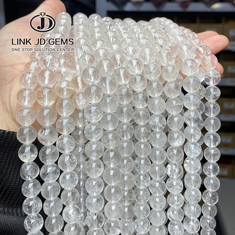 

JD Wholesale 4mm/6mm/8mm/10mm/12mm Round Gemstone Loose Bead 3A Natural White Crystal Rock Quartz Beads for Jewelry Making