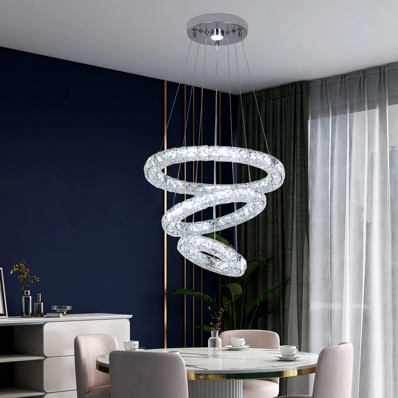 44W Loft Apartment Hotel Bedroom 3 Circles Crystal Chandelier Pendant Light Changeable Tri-colors 2835 LED Strip