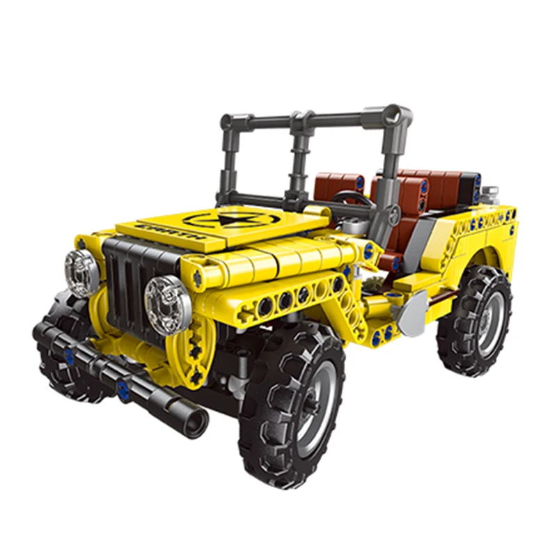 492 个工艺系列敞篷吉普车积木越野车积木玩具