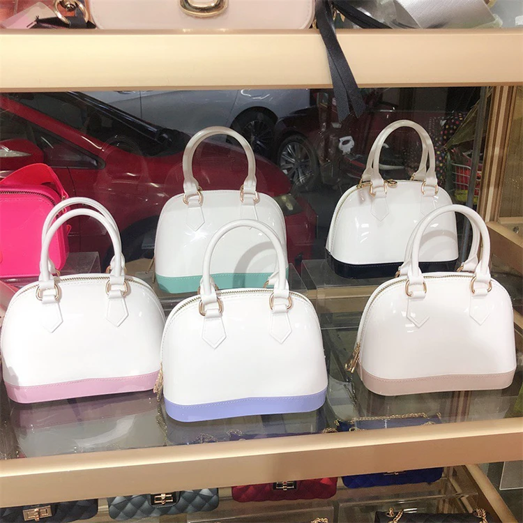 

Summer new jelly bag pvc shell bag color matching elegant woman handbag, Black, light green, pink, nude, light blue