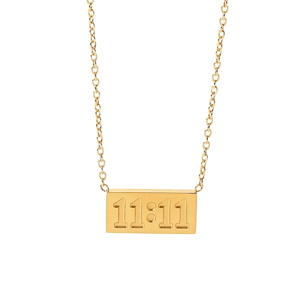 

18K Gold Plated 11:11 Square Pendant Necklace Stainless Steel Double 11 Number Pendant Necklace