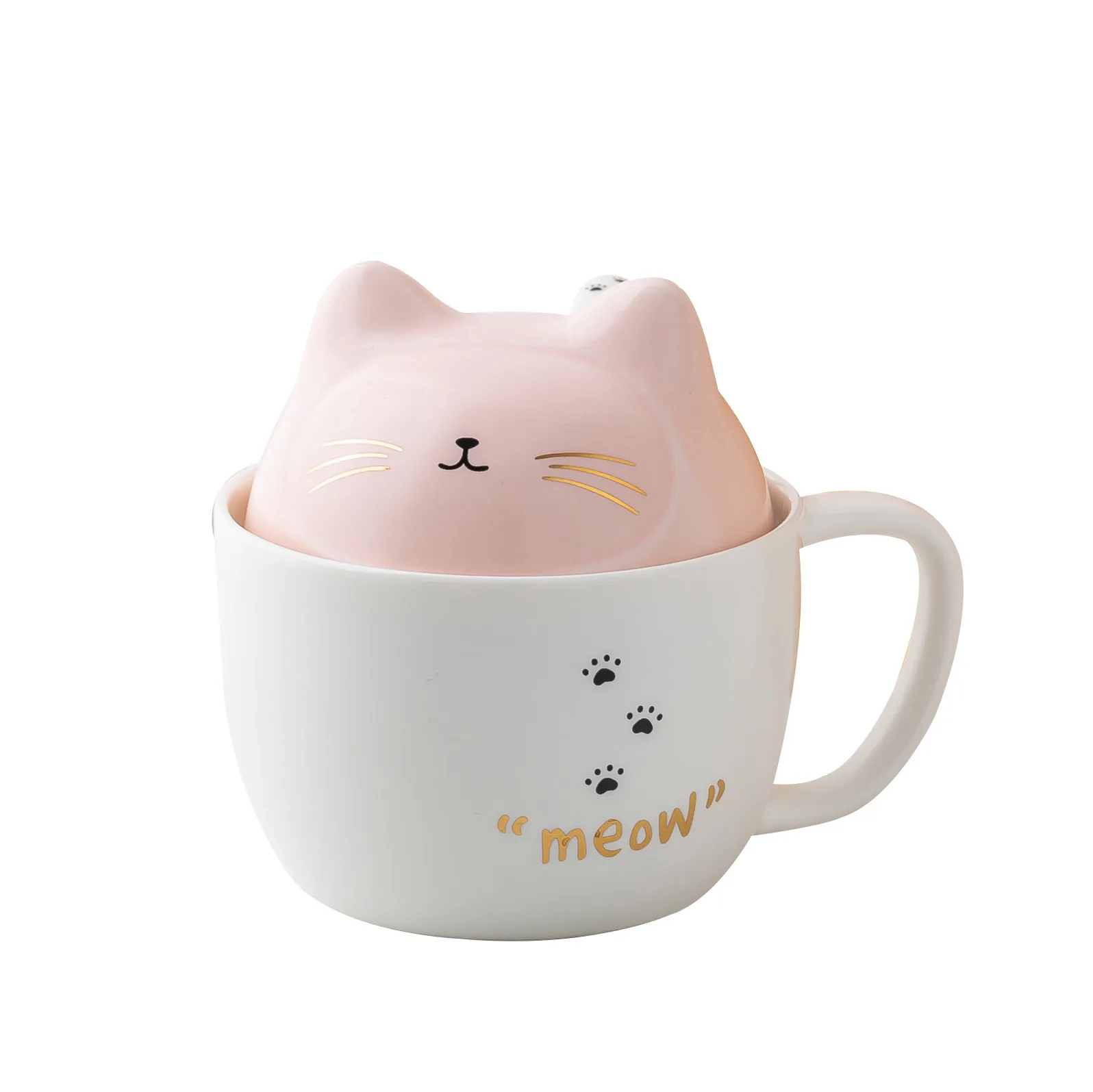 

Creative cat door ceramic cup cartoon with lid spoon breakfast milk coffee cup