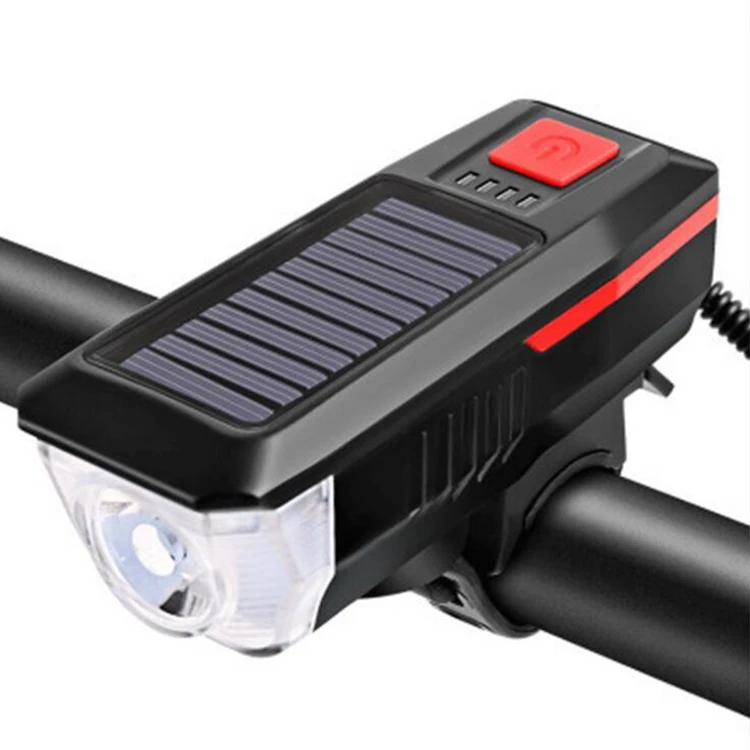 

Bike Riding Accessories Rechargeable Cycling Lights Solar Energy Bicycle Headlight With Horn, Picture shows