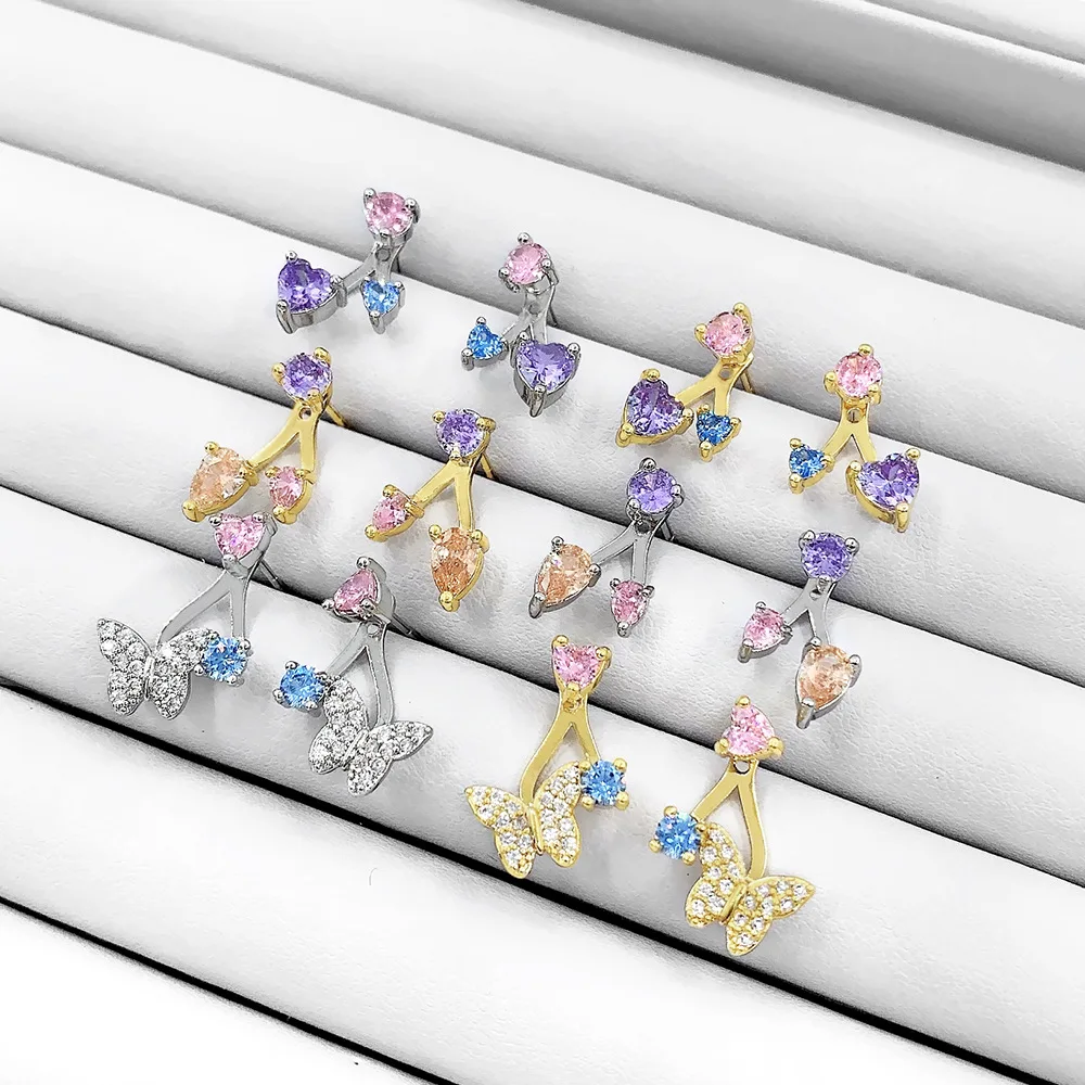 

Fashion Dainty Zircon Inlaid Colored Crystal Butterfly Stud Earring 18K Gold Plated Zircon Butterfly Earrings Women Jewelry