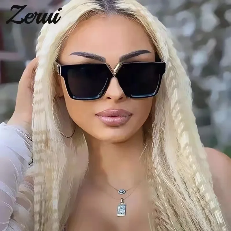 

Vintage New Luxury Brand One Piece Square Sunglasses For Women Oversized Black Gradient Sun Glasses Men Retro Mirror Eyewear, Multi color